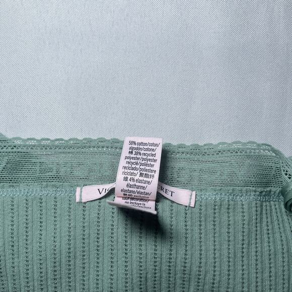 Victoria's Secret Y2K Babydoll Cami Top Womens M Green Lace Coquette Mesh - Picture 7 of 8